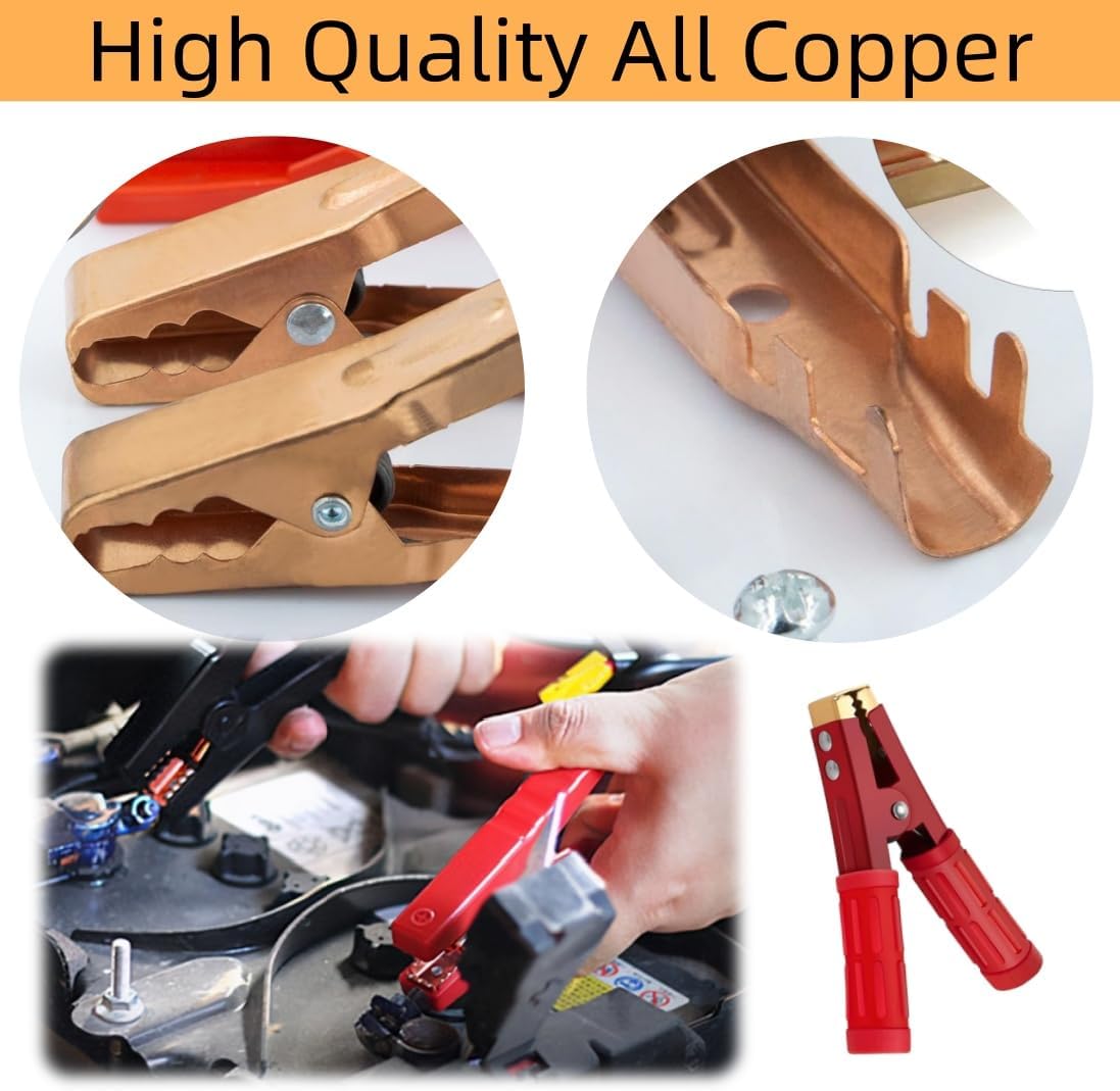 4Pcs Jumper Cable Clamps Heavy Duty Pure Copper Alligator Clips, 12V 500-1000A Car Battery Charger Clamps Crocodile Clips Jumper Cable Ends for All Kinds of Cars and Boats