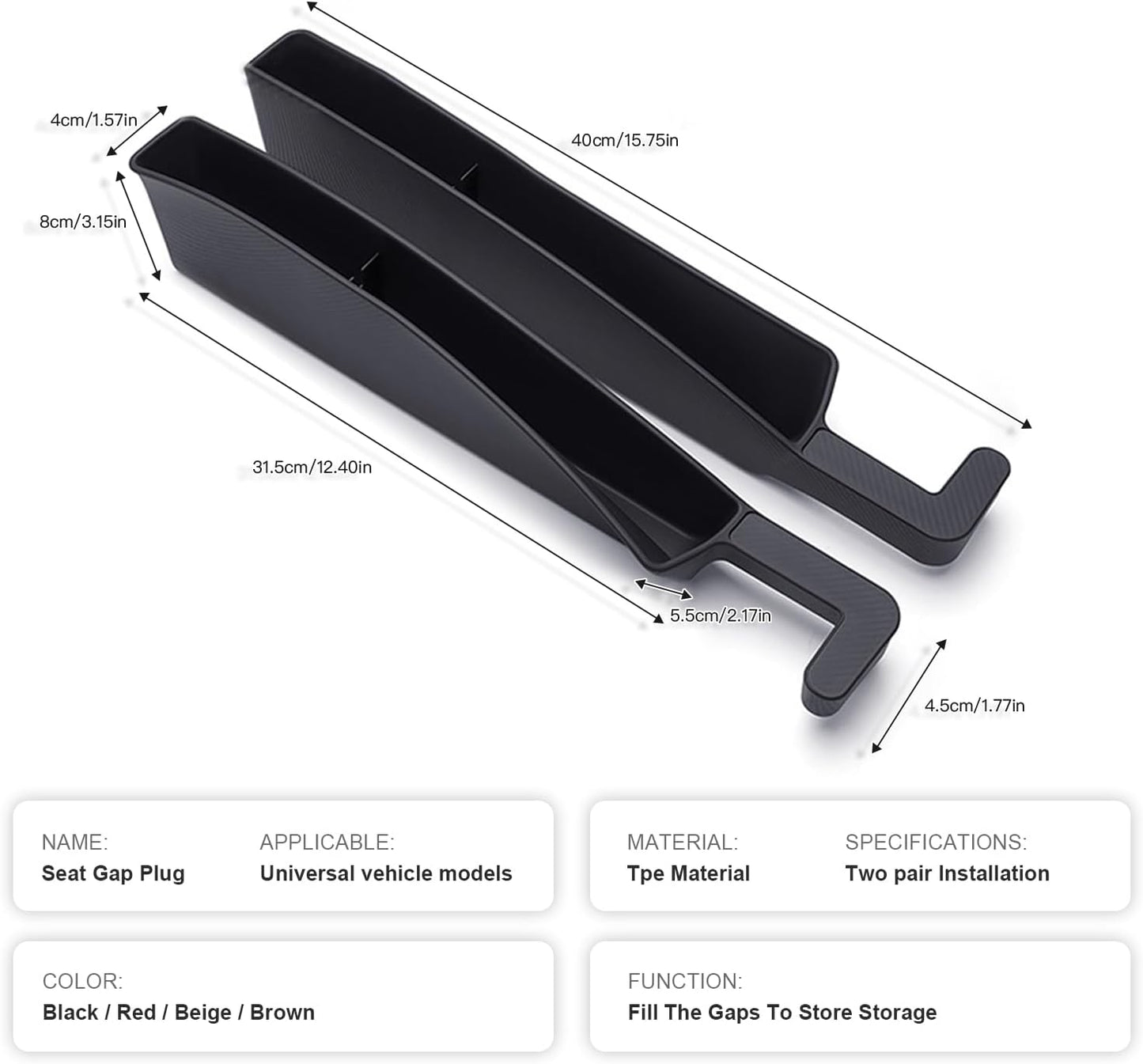 2PCS Car Seat Gap Filler Organizer,Multifunctional Car Gap Fillers with USB and Phone Holder, Universal Car Seat Storage Organizer Between Seats for Phone, Keys, Eyeglasses(Black)