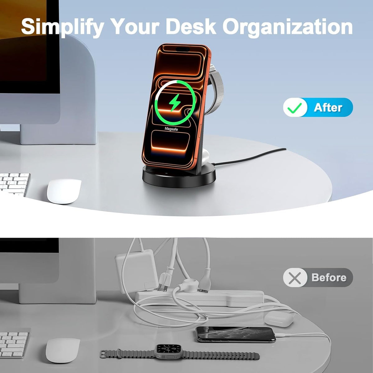Magnetic Charger 15W Magnetic 3-in-1 Wireless Charging Station for Apple