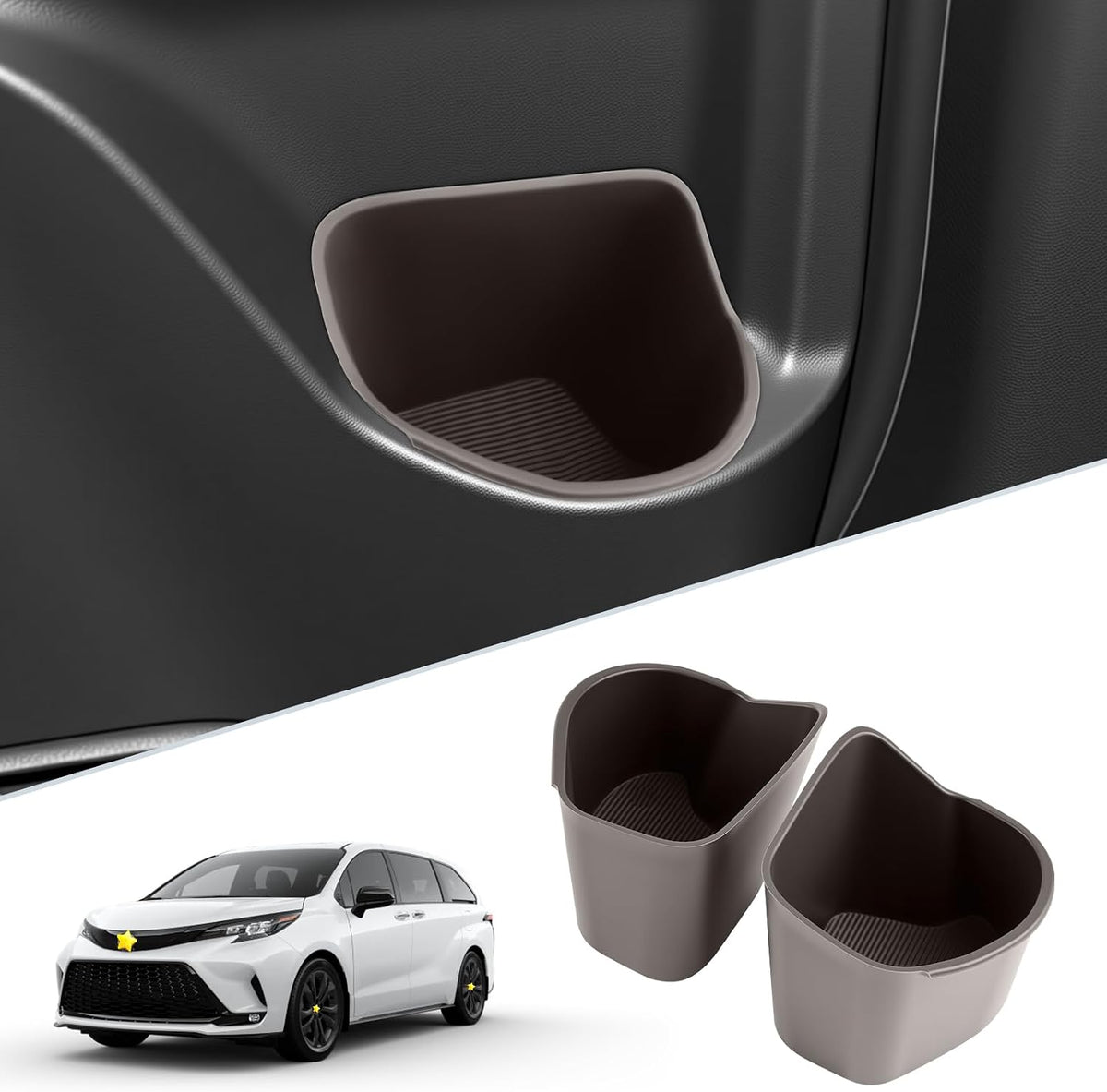 SKTU 2PCS for 2021-2026 Toyota Sienna Cup Holder 2021-2026 Sienna Door Cup Holder Toyota Sienna 2024 2025 2026 Accessories Durable Rubber Door Storage Box Sienna Side Storage Box