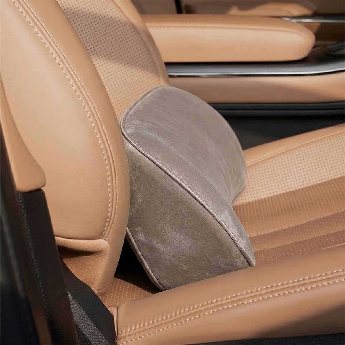 Car Lumbar Support Pillow, Memory Foam Pain Relief Vehicle Lower Back Support Cushion Pad with Strap, Ergonomic Automotive Interior Seat Pillow, Universal for SUV RV Truck (Light Grey)