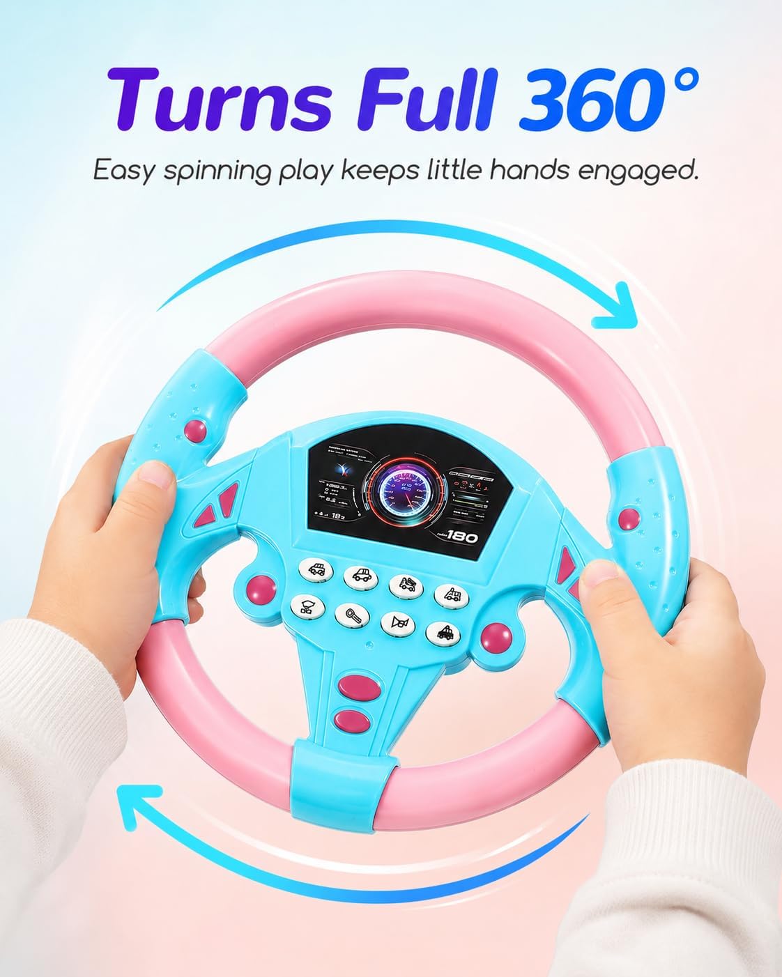 IMIKEYA 2Pcs Kids Steering Wheel Toy for Car Seat – Simulated Driving Steering Wheel with Light and Music for Children, Car Backseat Stroller Attachment