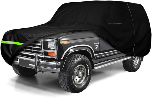 Waterproof Car Covers Replace for 1978-1996 Ford Bronco, 6 Layers All Weather Custom-fit Car Cover with Zipper Door & Windproof Bands for Snow Rain Dust Hail Protection