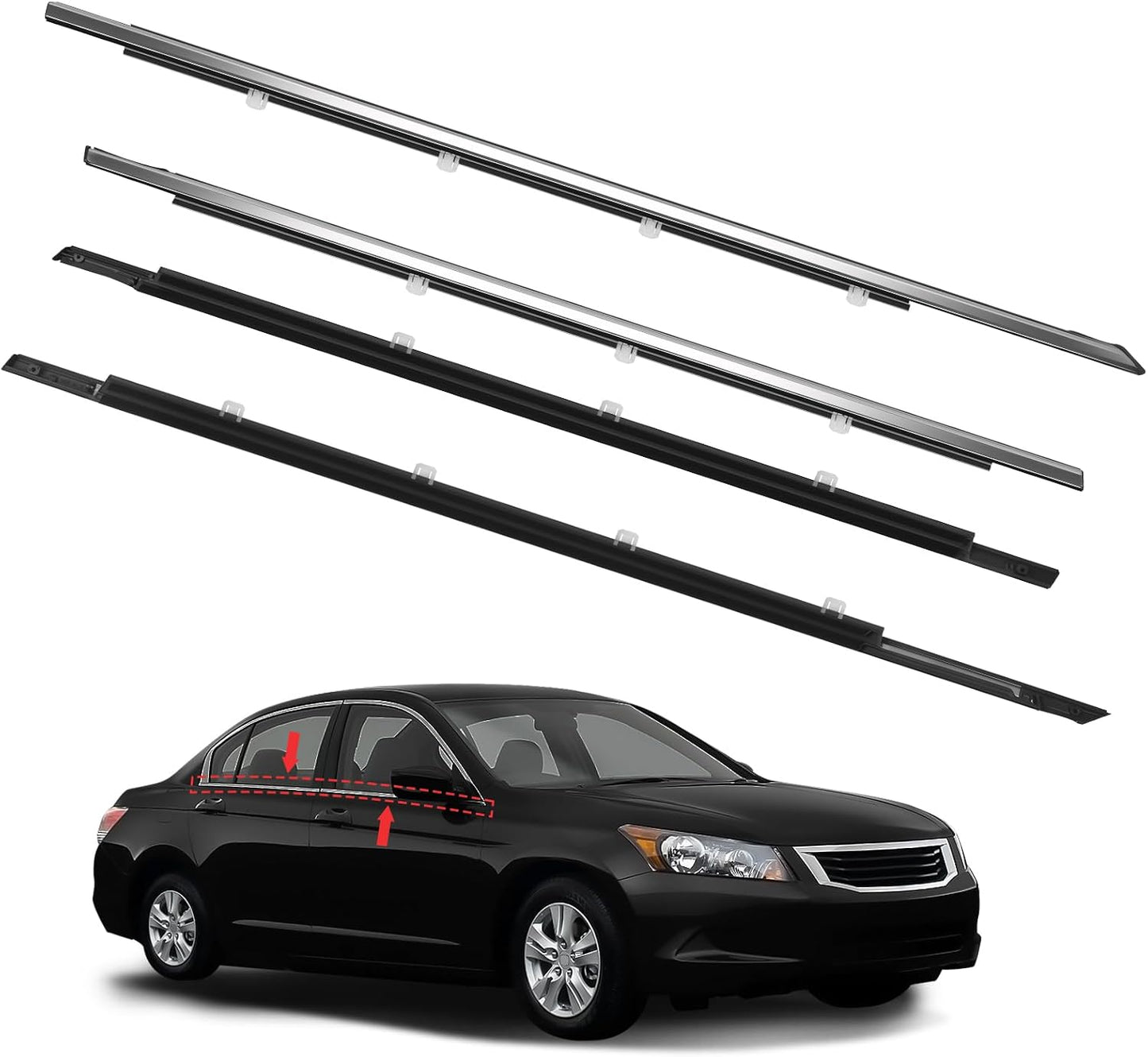 Window Molding Trim Seal for Honda Civic 2016-2021 Accessories, Outer Door Black Rubber Weather Stripping Belt, Replacement 72450-TEA-T01 (4PCS)