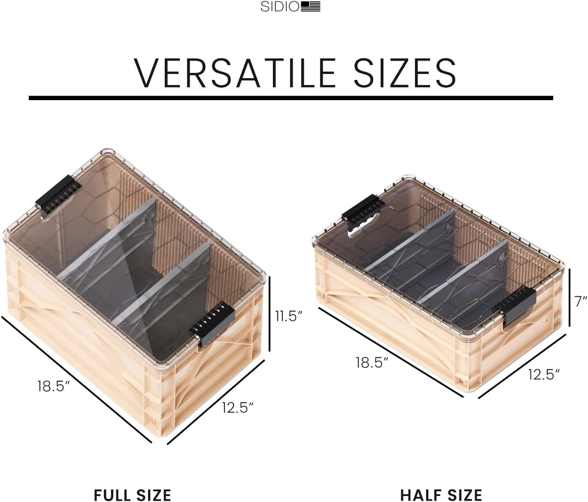 SIDIO Pro Pack, HD Stackable Storage Bins with Lids & Dividers, Tan