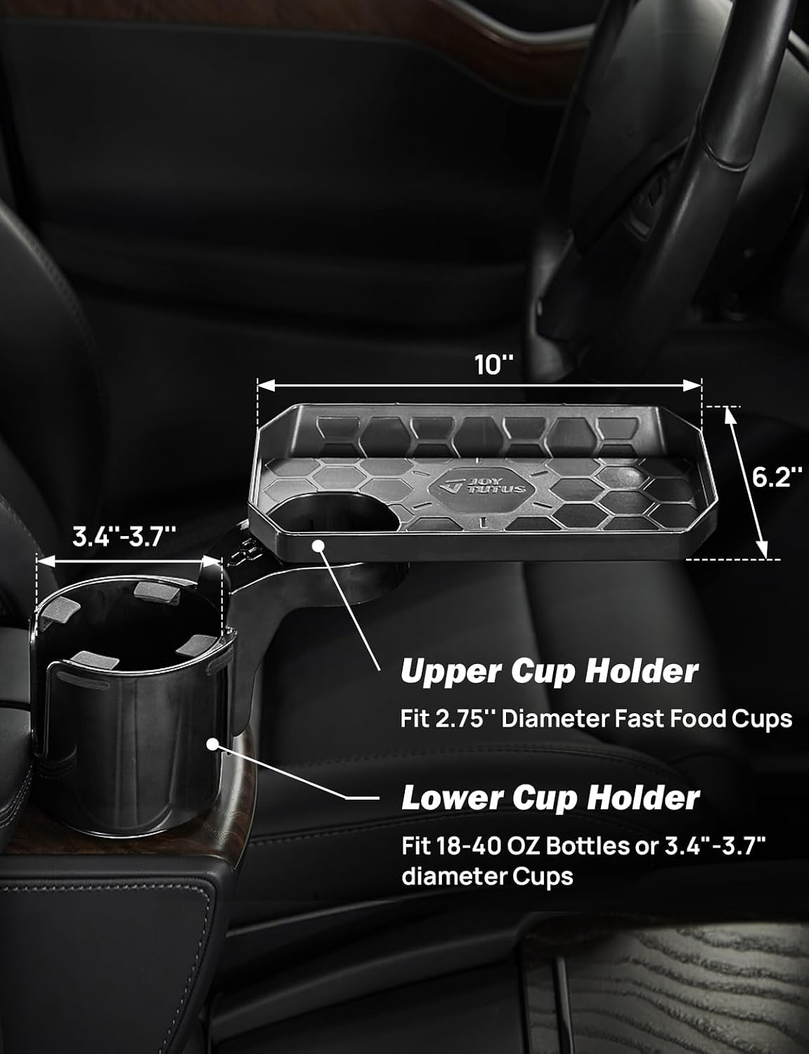 JoyTutus 2 Pack Cup Holder Tray for Car, Car Cup Holder Expander with 360°Rotation Tray, Large Cup Drink Holder Compatible with Yeti/Hydro Flask, Detachable Food Tray Table, Road Trip Essentials