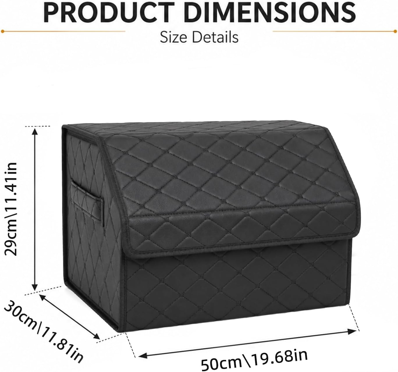 2Pack Leather Trunk Organizer for SUV & Sedans - Extra Large Foldable Car Storage Box with Lid, Adjustable Removable Dividers and Carry Handle, Collapsible Auto Cargo Organizer Black