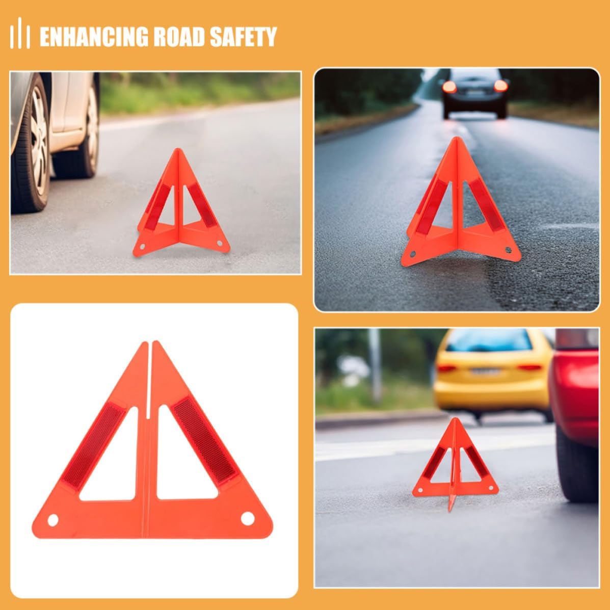 NUOBESTY 5pcs Triangle Warning Sign for Vehicle, Foldable Plastic Red