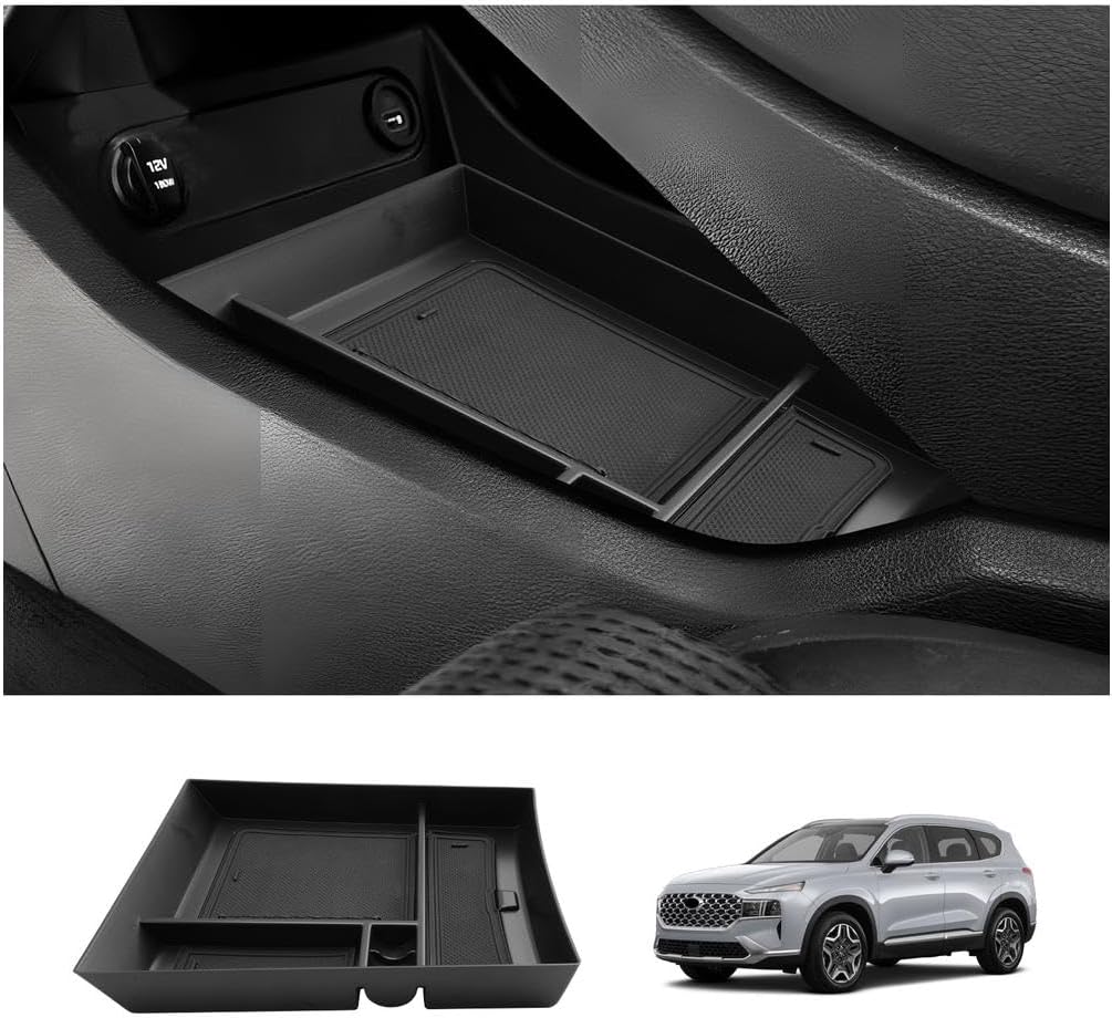 LUWU Lower Center Console Tray Storage Box for 2021 2022 2023 Hyundai Santa Fe SE/SEL/XRT/Limited/Calligraphy Accessories Armrest Console Organizer ABS Material 2022 2023 Santa Fe Accessories Black