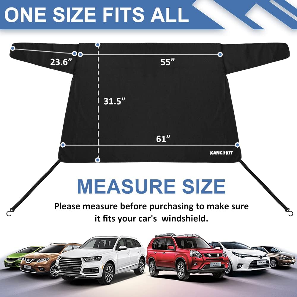 Rear Window Snow Cover, 600D Oxford Winter Windshield Cover with Long Flaps and Magnets Protect Rear Windscreen from Snow Ice Frost, All Weather Back Window Cover Snow-Shade Fit Most Cars