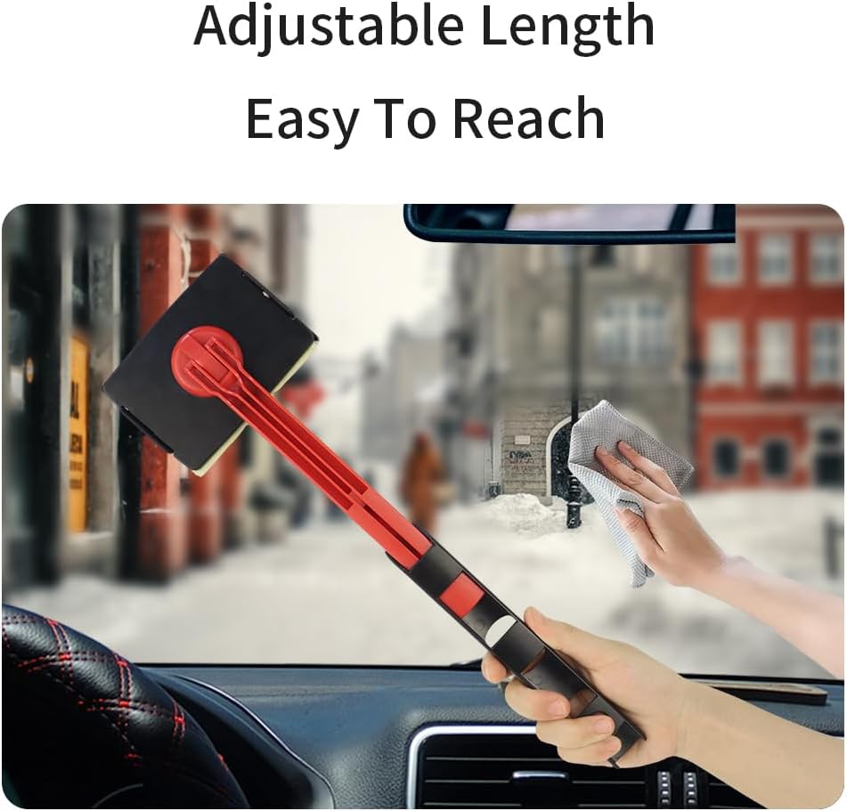 Car Windshield Cleaning Tool, Window Cleaner Microfiber Pads, Extendable Handle Glass Wiper, Interior Exterior Window Cleaning Kit, Wiper Brush for Cars and Windows, Reusable