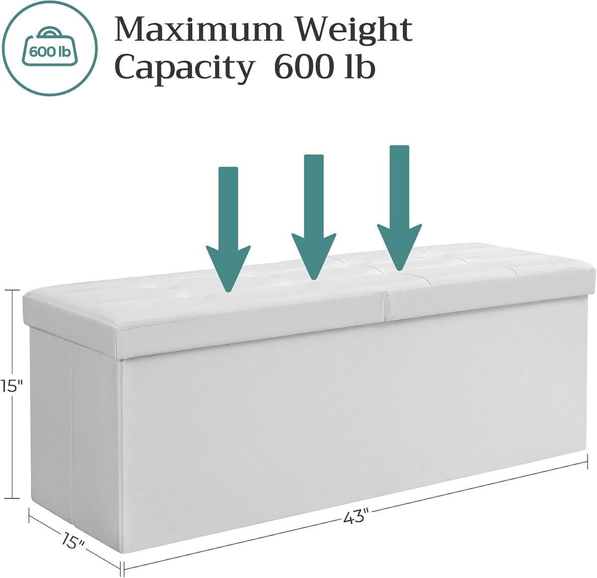 SONGMICS 43.3 Inches Folding Storage Ottoman Bench with Flipping Lid