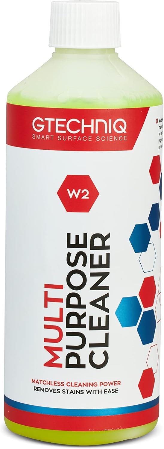 Gtechniq W2 Multi-Purpose Cleaner for Cars, 17 fl oz | Effectively Removes Stubborn Food, Grease, Pen & Soil Stains from All Surfaces, Works on Carpet, Tires, Engine Bays & Fabric