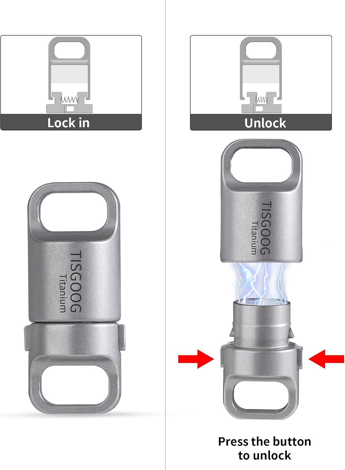 Titanium Quick Release Keychain, Strong Magnetic Keychain for Car Keys, 360 ° Rotatable, Safely Lock, Rust-Proof