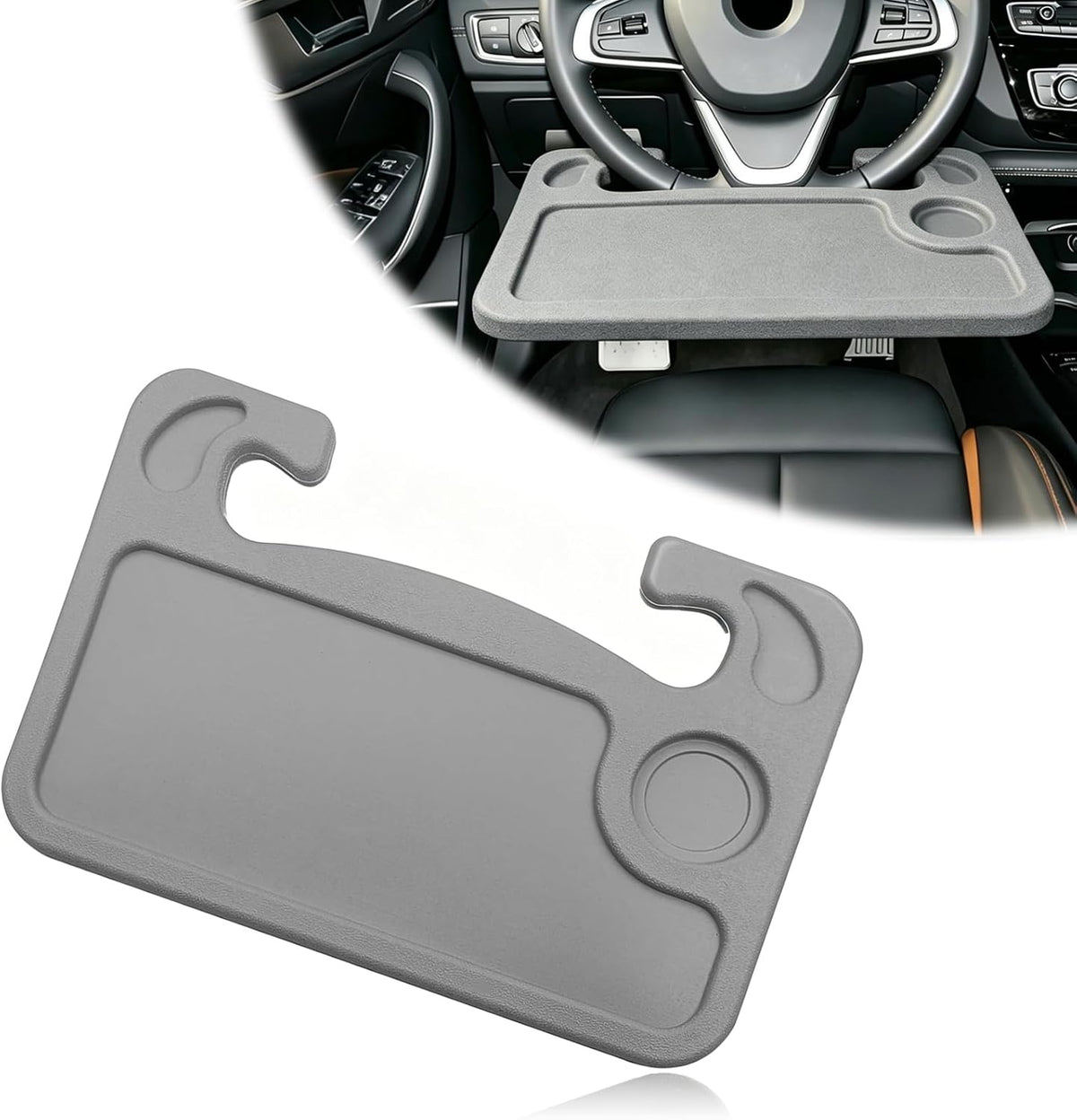 Multipurpose 2 in 1 Car Steering Wheel Desk Tray Laptop Mount and Food Table for Eating with Drink and Pen Holder Compatible with Most Vehicles (Black)
