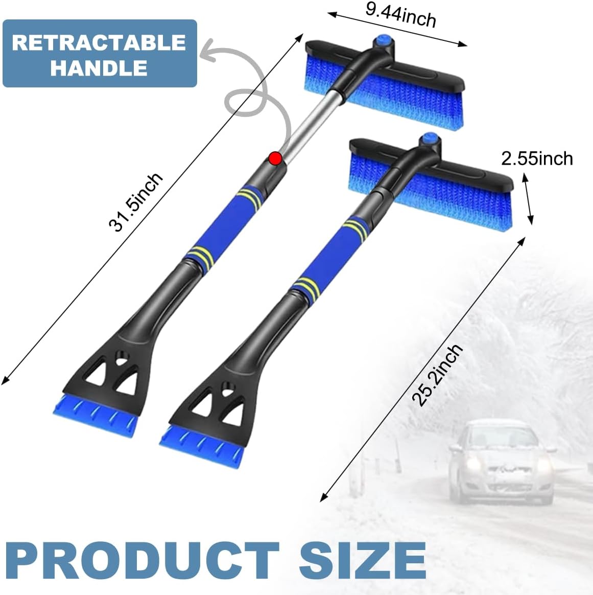 Wevdn Car Snow Brush with Ice Scraper, Detachable Stretchable Snow Scraper with 360° Rotatable Brush, Automotive Multi-Functional Snow and Ice Removal Tool, Car Accessories (Blue)
