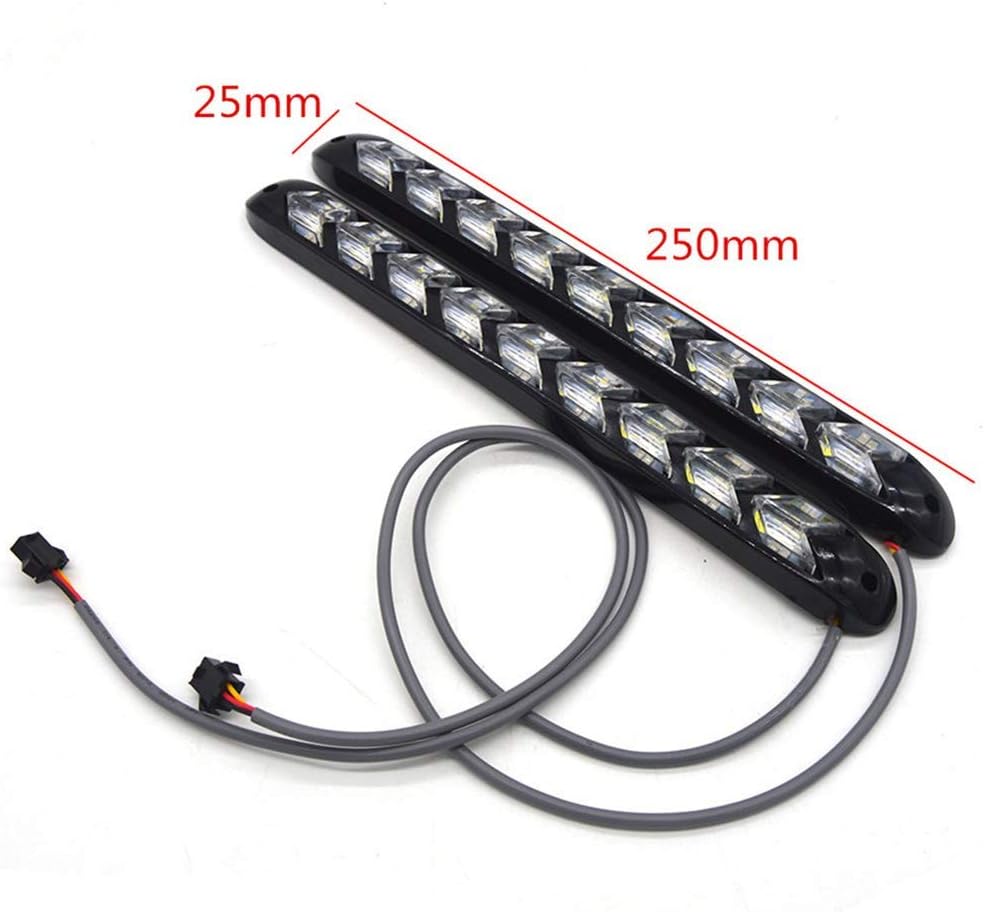 SOCAL-LED LIGHTING Arrow LED DRL Switchback Strips 10" (25cm) 12V Sequential Flashing Turn Signal Lights, Dual-Color Amber White, Pack of 2