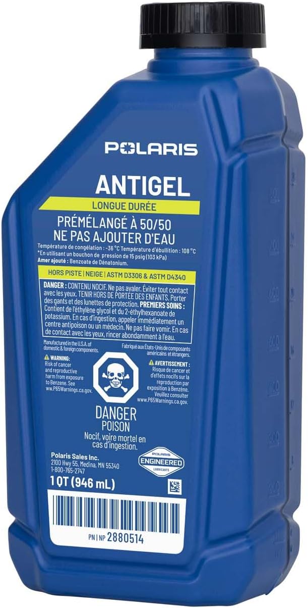 Polaris 50/50 Premix Extended Life Antifreeze, Snow and ORV, 1 Qt - 2880514