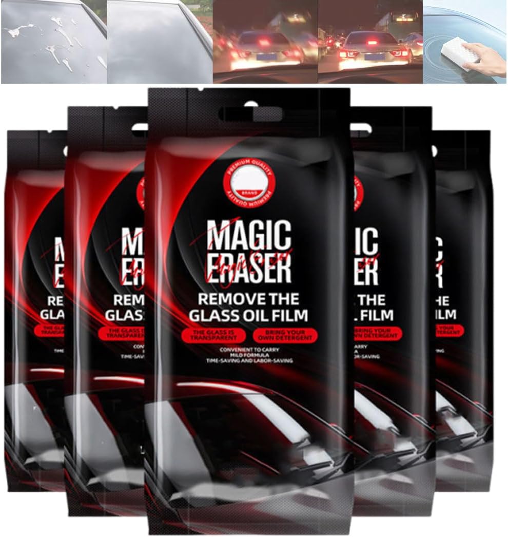 Car Glass Film Magic Cleaning Sponge,Non-Scratch Window Cleaning Sponges,Car Windshield Cleaner Tool,Anti-Rain Fog Windshield Glass Oil Film Remover (5PCS)