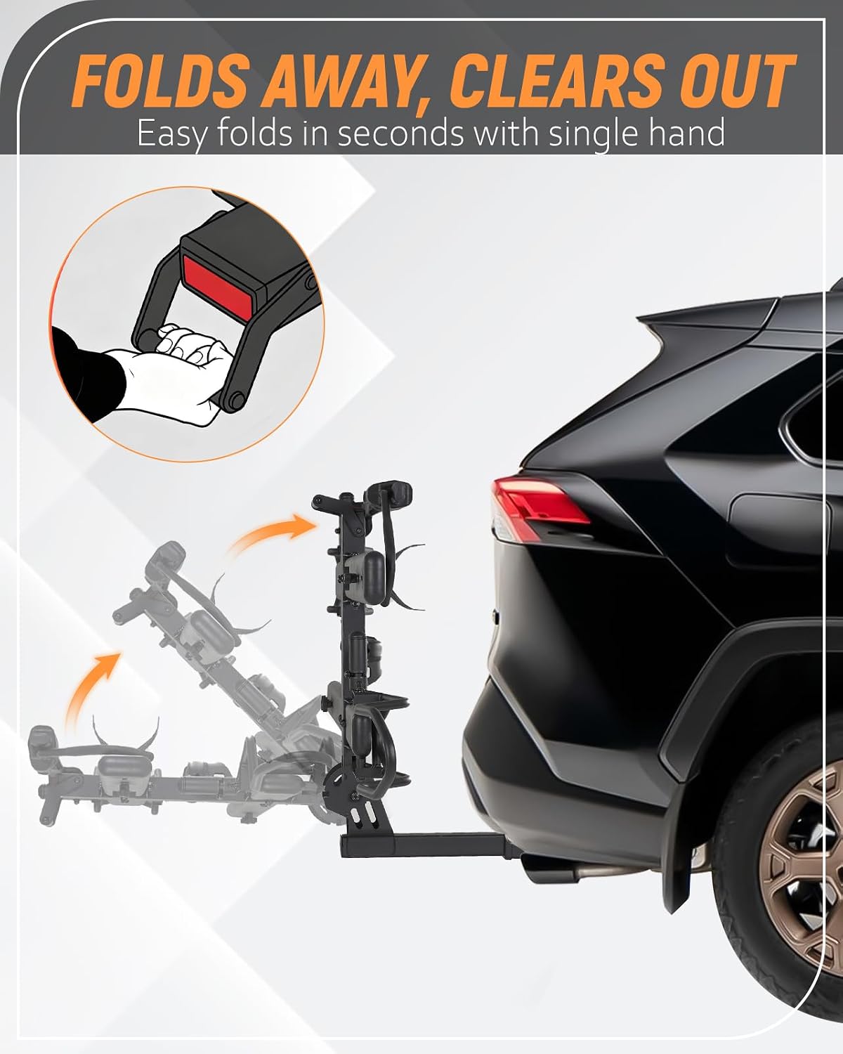 MEEVIZ Ebike Rack with Ramp for Tow Hitch, 200lbs Capacity for Heavy Duty Electric Bike Fat Tire, Smart Tilting & Foldable Platform Carrier for Car, SUV, Truck, Van with 2" Receiver