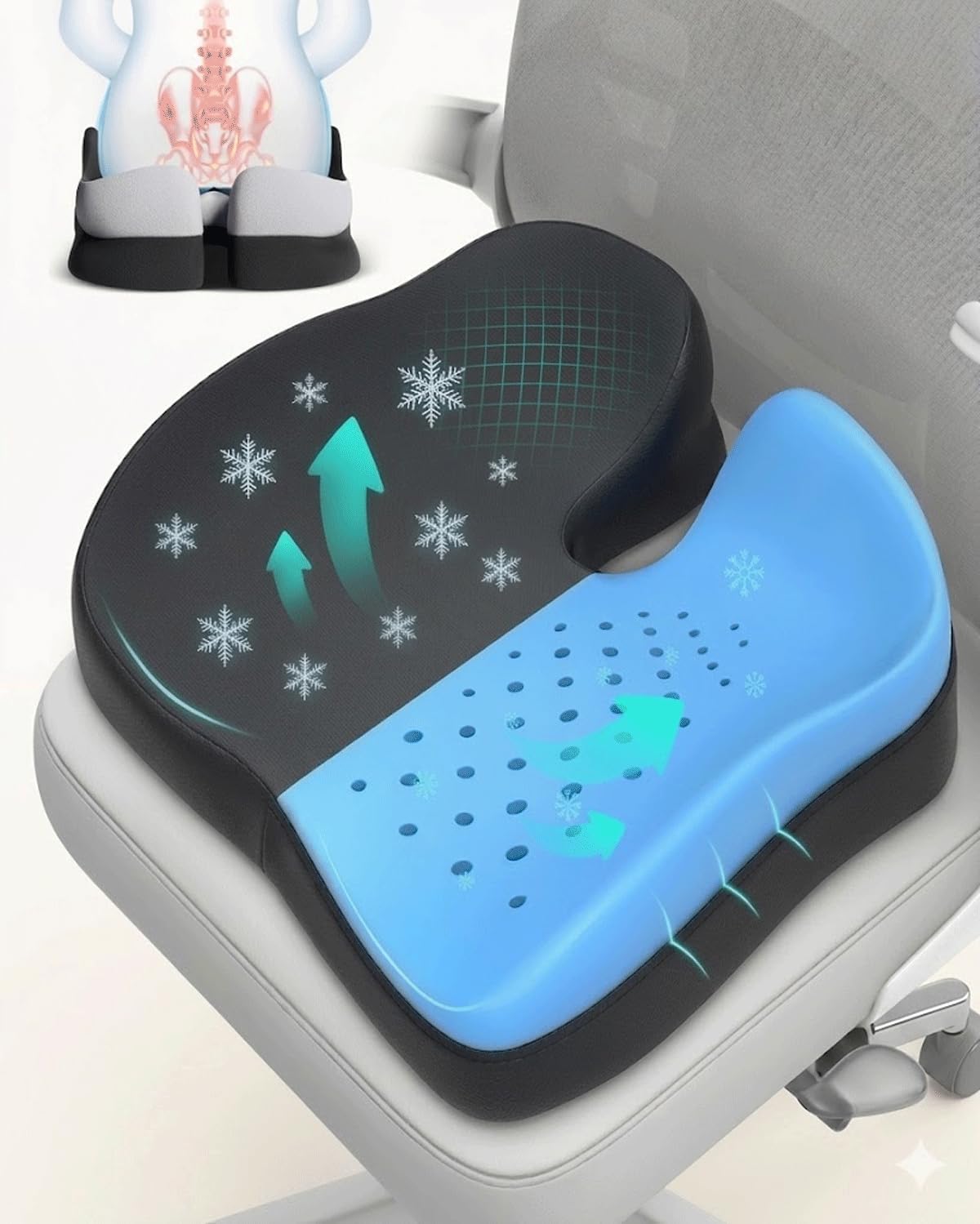 Seat Cushions for Office Chairs Wheelchair Cushion for Long Sitting Back Pain，Memory Foam Seat Car Computer Desk Chair Cushion，Coccyx Cushion for Tailbone Pain Relief Cushion Office Chair Black Blue