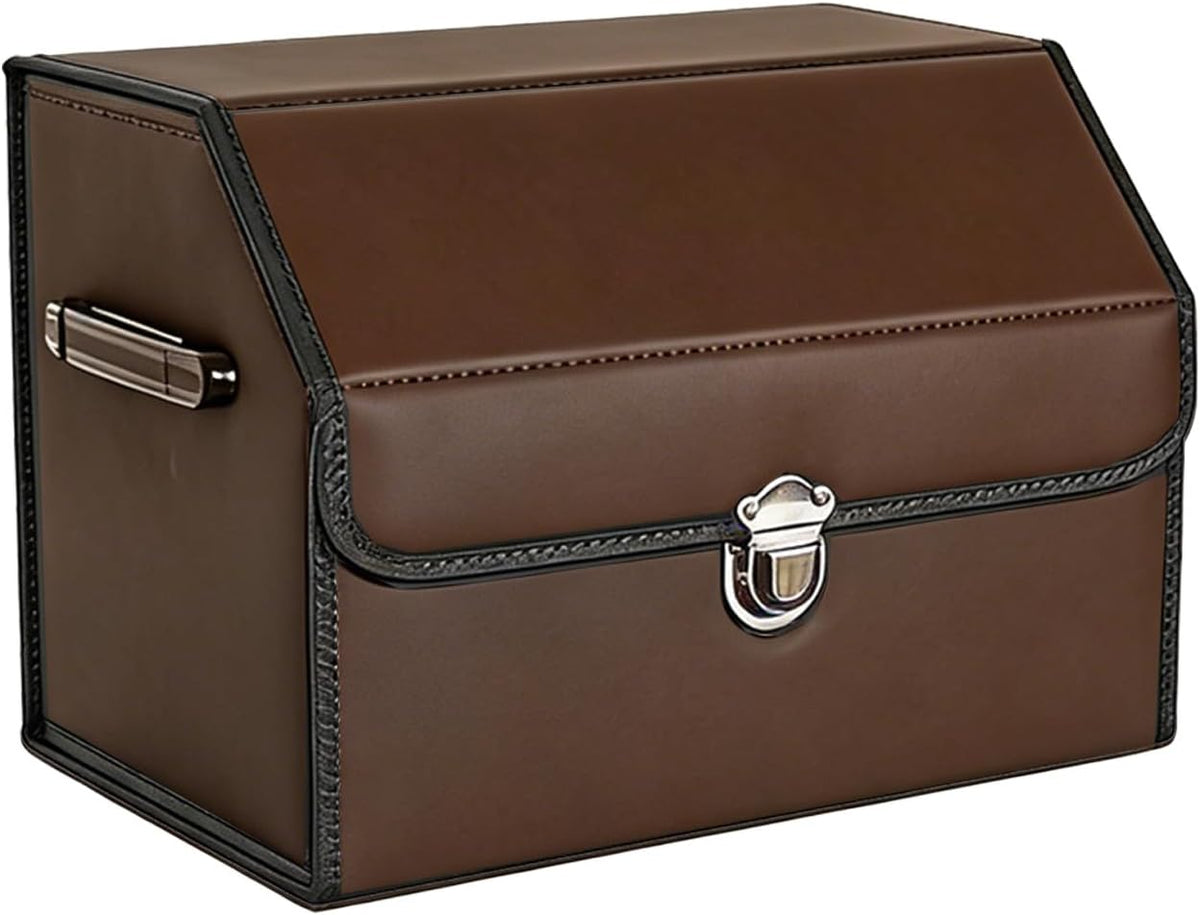 Car Trunk Organizer Leather Storage Box with Lid for Trunk SUV Sedan