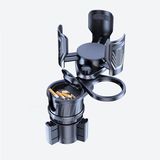 4-in-1 Car Cup Holder with Ash Tray - Adjustable Width, Rotating Base & Lock, Fits 6-10cm Car Slots, Holds Drinks, Fast Food, Bubble Tea (ABS & Zinc Steel)