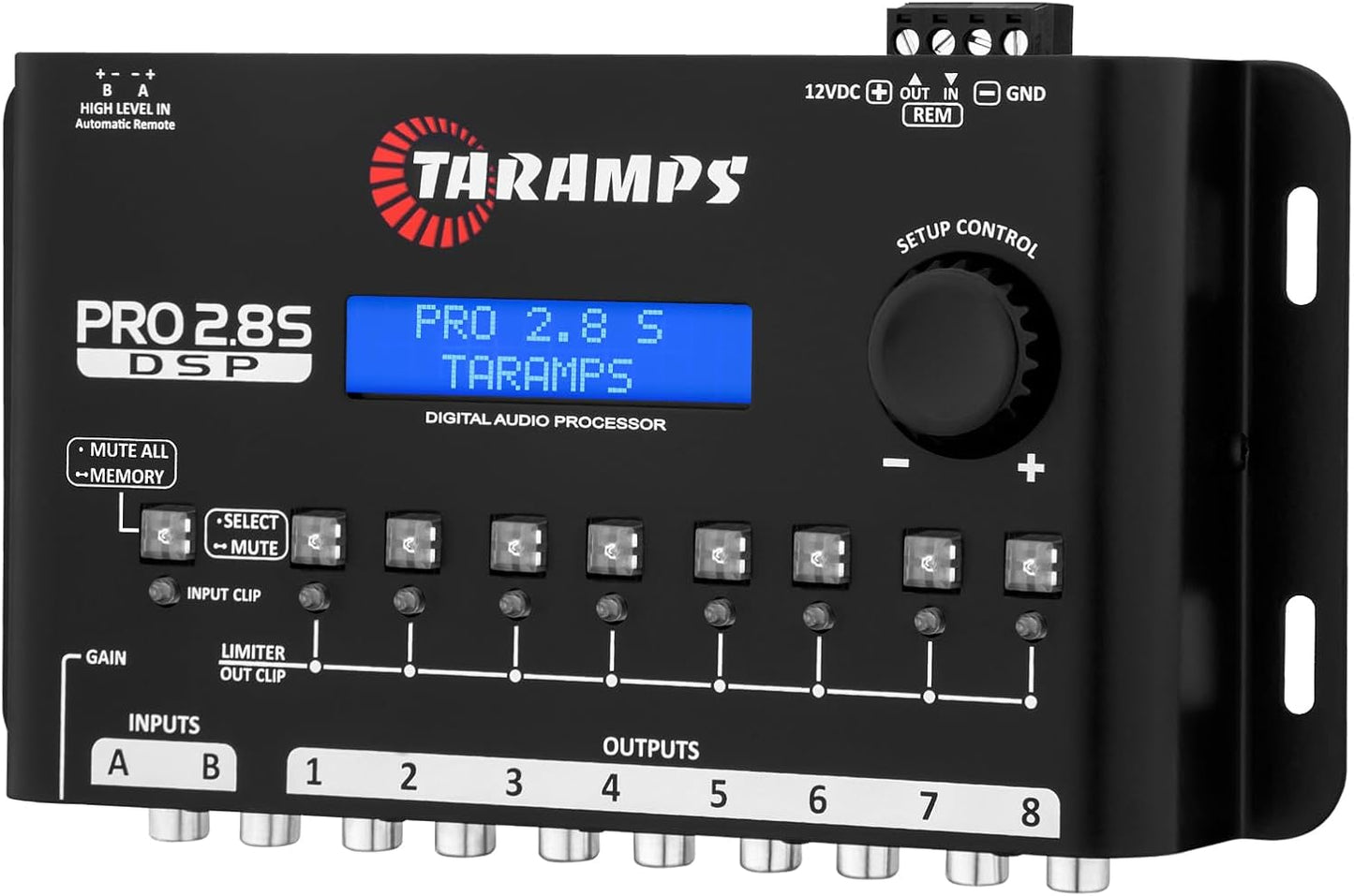 Taramps Pro 2.8S Black DSP Crossover Full Digital Signal Audio Processor and Equalizer with sequencer 15-Band Graphic Equalization 12 preset EQ 2-Channel in and 8-Channel Out Car Audio, Sound Quality
