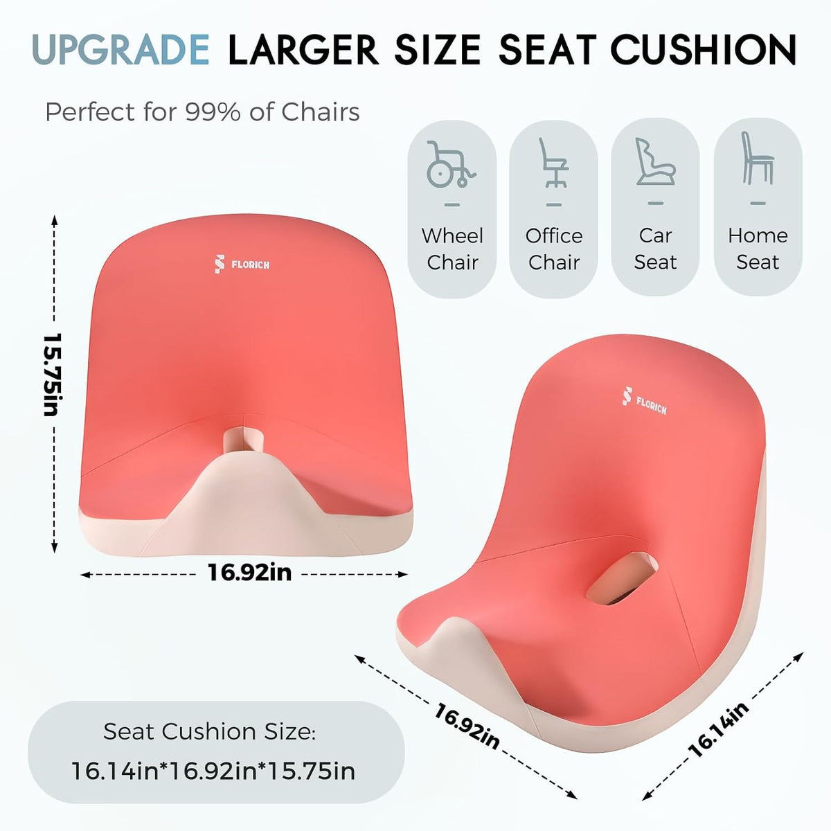 Car Seat Cushion and Lumbar Support Pillow, Larger Memory Foam Seat Cushion, Ergonomic L-Shaped Design Cushion for Back Pain Relief, Non-Slip Driving Cushion for Car, Office, Truck, Gifts for Mom-Pink
