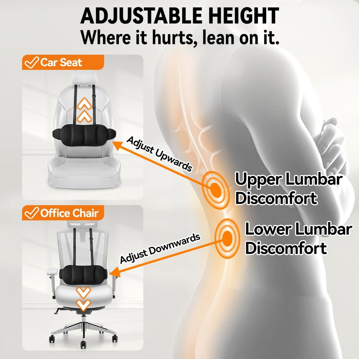 Lumbar Support Pillow for Car,Adjustable Back Support for Car Seat