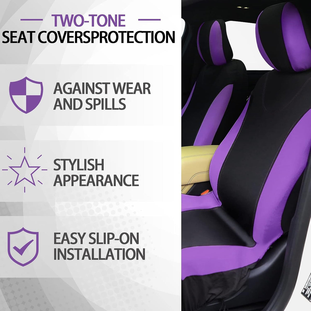 Woanger 47 Car Seat Cover Full Set Car Accessories for Women, Purple Black
