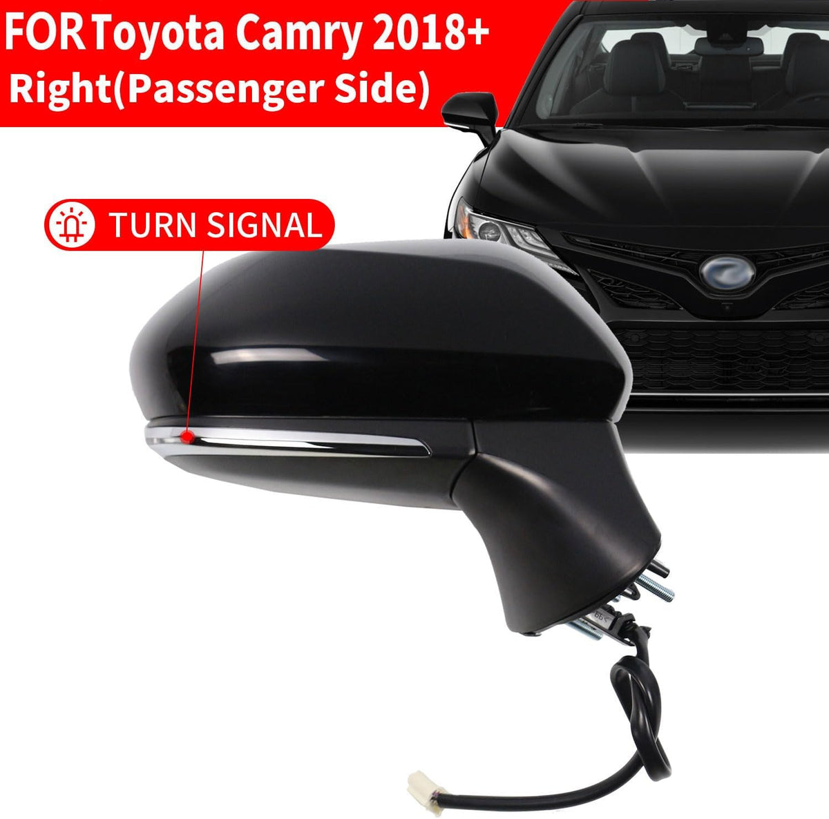for Toyota Camry Side Mirror Assembly Passenger Side 2024 2018 2019 2020 2021 2022 2023 2024 | Power | Heated | Turn Signal | (POWER+LAMP+HEAT, Passenger Side(RH)) Replaces TO1321367