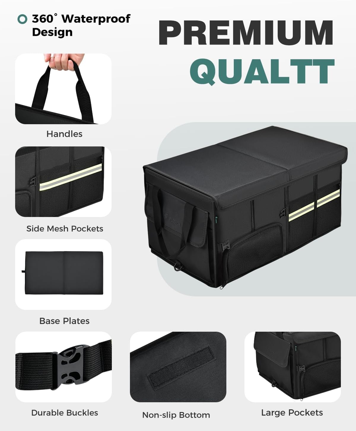 FLORICH Trunk Organizer with Breathable Shoe Storage for Suv, Waterproof Car Organizers Collapsible, Large Trunk Organizer Back Seat Storage for Car
