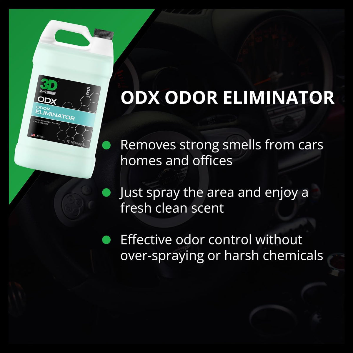 3D ODX - Automotive Odor Eliminator - Deodorizes Pet, Food, Smoke, &amp; Other Linger Odors - Fresh Clean Scent - Great for Car, Home, Office Use