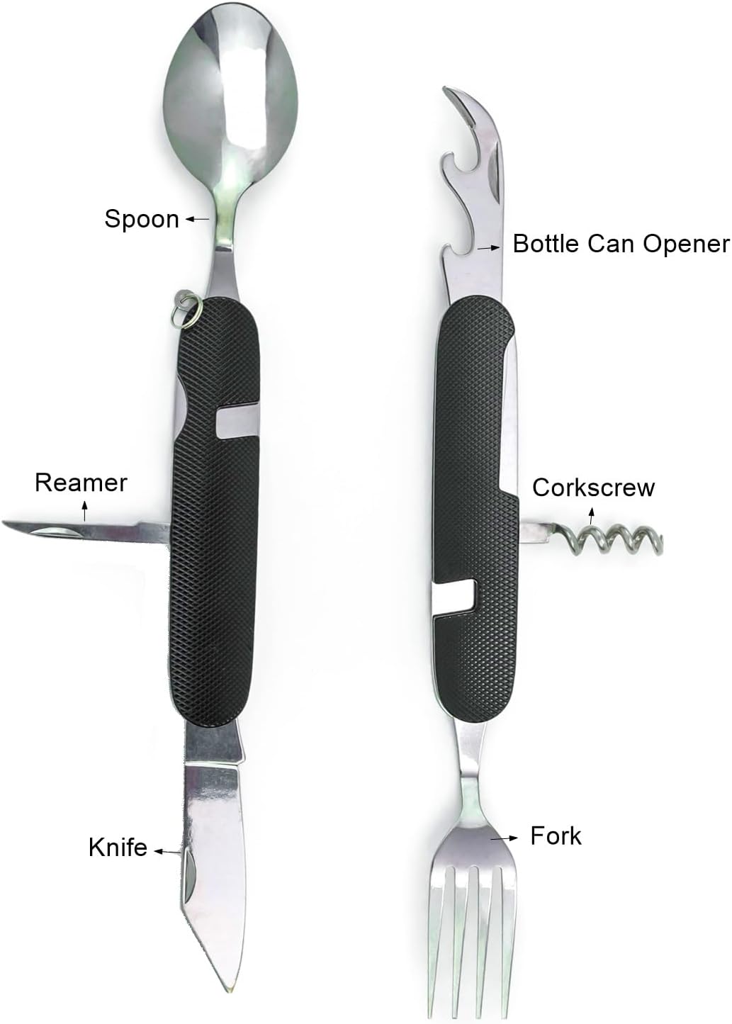 Cluck 6-in-1 Multi-Function Camping Utensil Flatware Set Detachable Spoon Fork Knife Combo Mess Kit with Carrying Pouch (Red + Black)