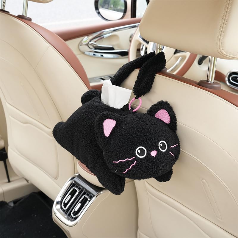 Plush Rabbit Car Tissue Holder Hanging Bunny Napkin Dispenser, Cat