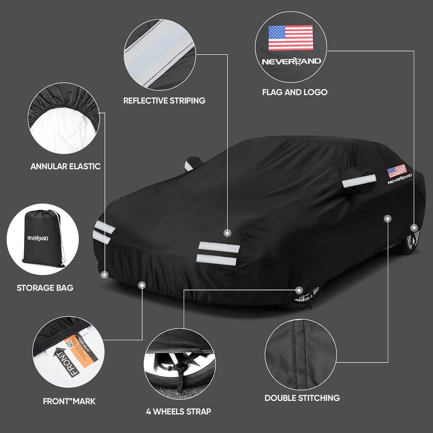 Sedan Car Cover Waterproof Heavy Duty All Weather Protection Dustproof, Snowproof, UV Protection Outdoor Full Car Covers for Automobiles Universal Fit Sedan, Car Cover Size 183''L x 70''W x 59''H