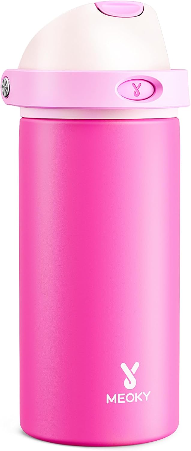 18 oz Insulated Water Bottle for Kids: Meoky Metal Water Bottle with 2-in-1 Straw and Spout Lid - Leak Proof, Cold for 24 Hours, BPA-Free for Boys School Sports, Blue Citrus