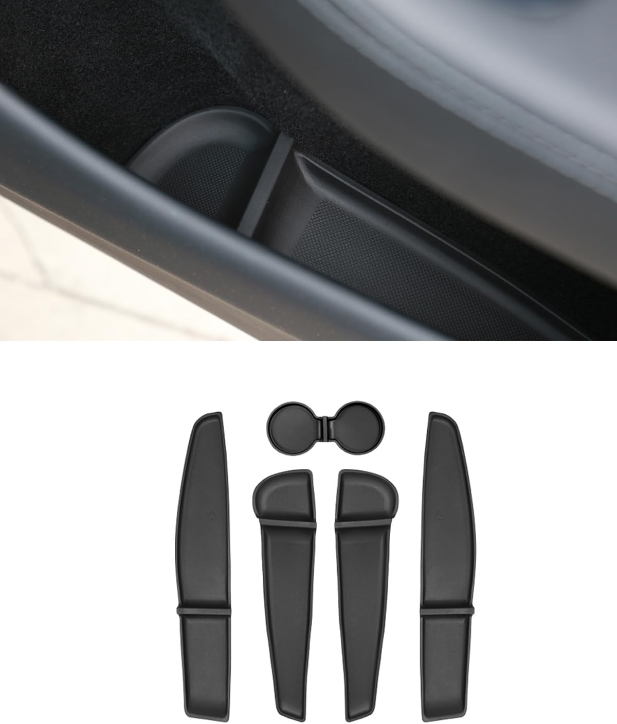 Door Side Pocket Storage Box Liners, 4pcs TPE Front & Rear Door Pocket Inner Organizer Trays and Cup Holder Pad Compatible with Tesla Model Y Juniper Accessories 2025 2026