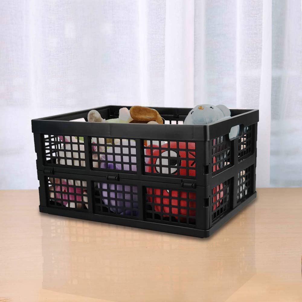 3-Pack Collapsible Crates, 30 L Folding Storage Baskets, Black | Folding Crate, Plastic Storage Baskets, Collapsible Storage Crates for Home Office and Outdoor Organizer