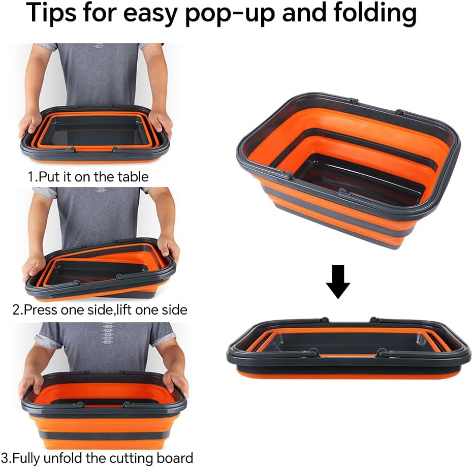 Monozuki Collapsible Sink 4.8Gal/18.1L, Heavy Duty Foldable Basin with Handles for Camping, Car Wash, Kitchen – Also Use as Storage Basket for Home, Garage, RV(Grey)