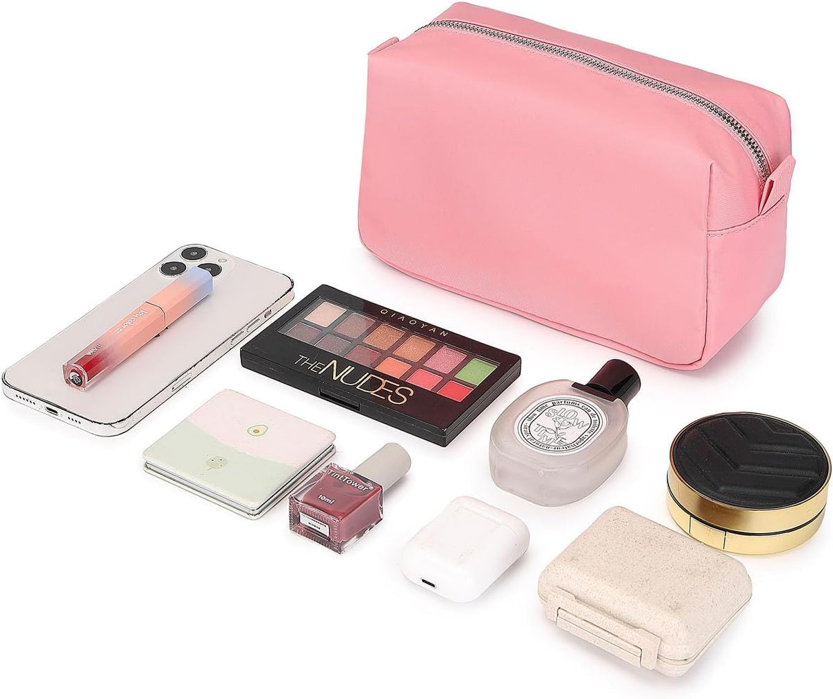 Travel Makeup Bag, Ring Clasp Wristlet Organizer (Pink)