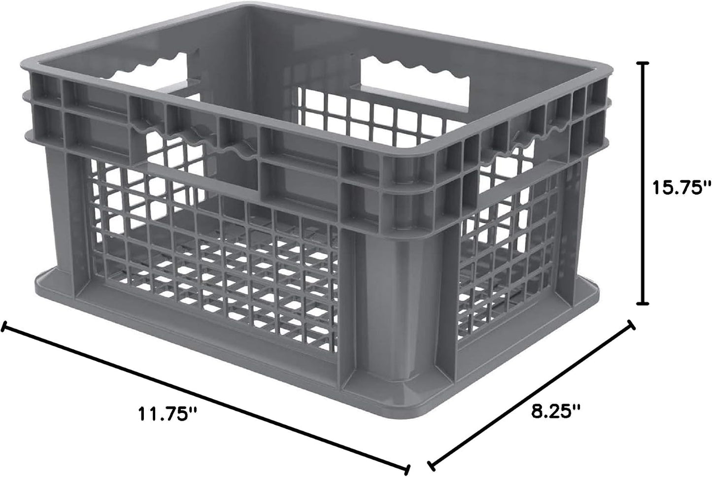 Akro-Mils 37208 Plastic Straight Wall Container Tote with Mesh Sides and Mesh Base, (16-Inch x 12-Inch x 8-Inch), Gray, (12-Pack)