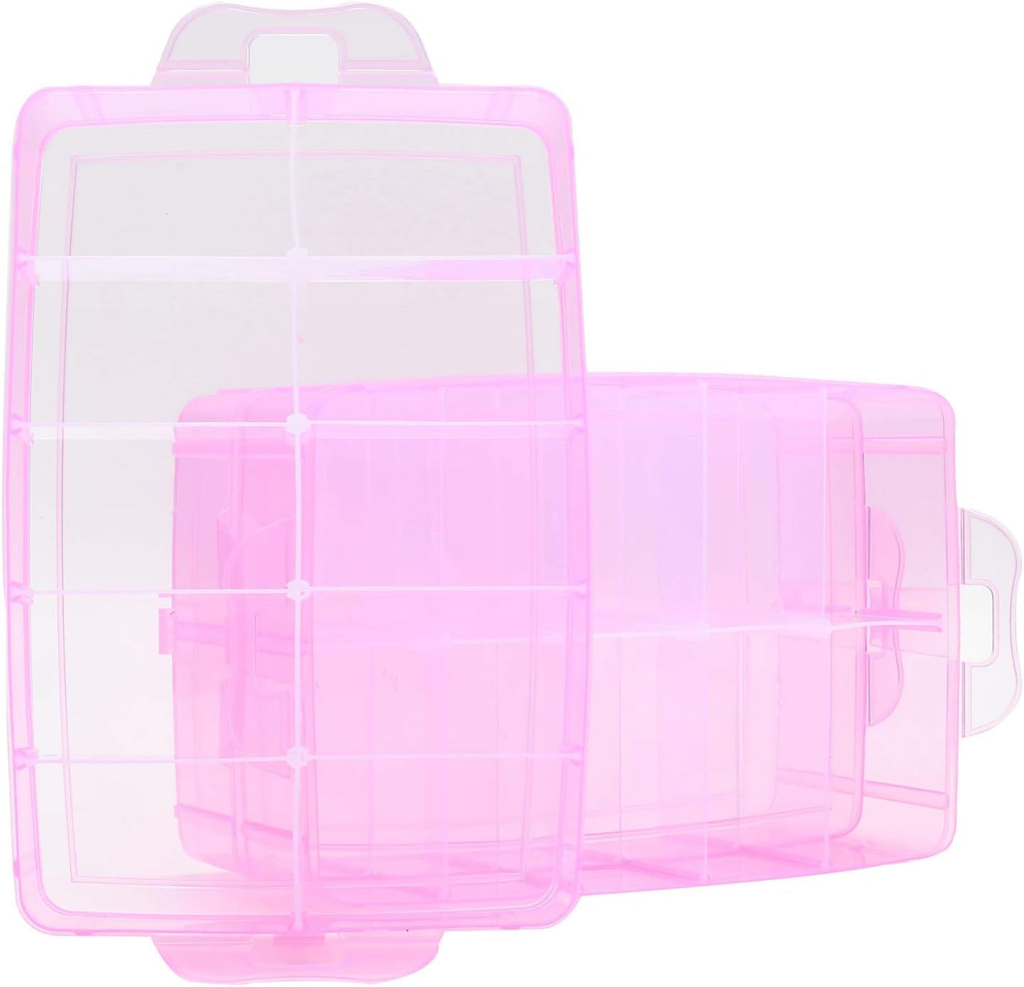 Sooyee Bead Organizer, 3-Tier Craft Organizers and Storage, Stackable Storage Containers with 30 Compartments Dividers for Washi Tape, Toy, Nail, Art Supplies, Fishing Tackle, Pink