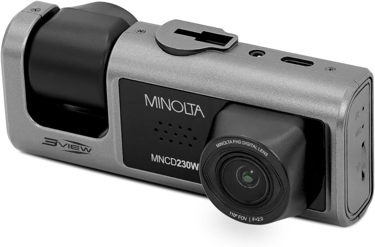 Minolta MNCD230WT 3View 3-Channel Dash Camera 1080P HD (Gray)