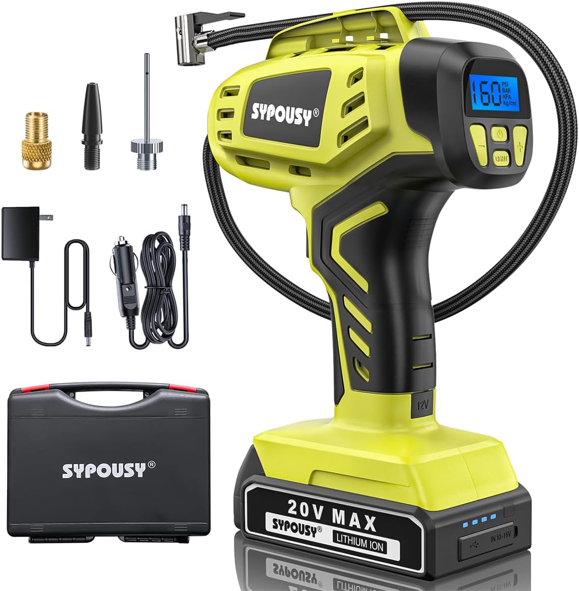 Tire Inflator Portable Air Compressor,Digital Cordless Tire Inflator,2X Faster Car Tire Pump with 20V Rechargeable Battery,Dual Power Supply Modes,Air Pump for Car Tires,E-Bike etc.