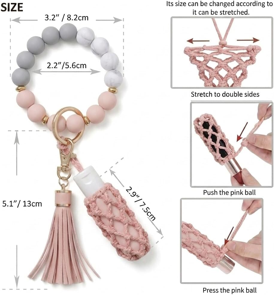 BIHRTC Silicone Key Ring Bracelets Wristlet Keychain Wallet with Net Chapstick Holder for Women