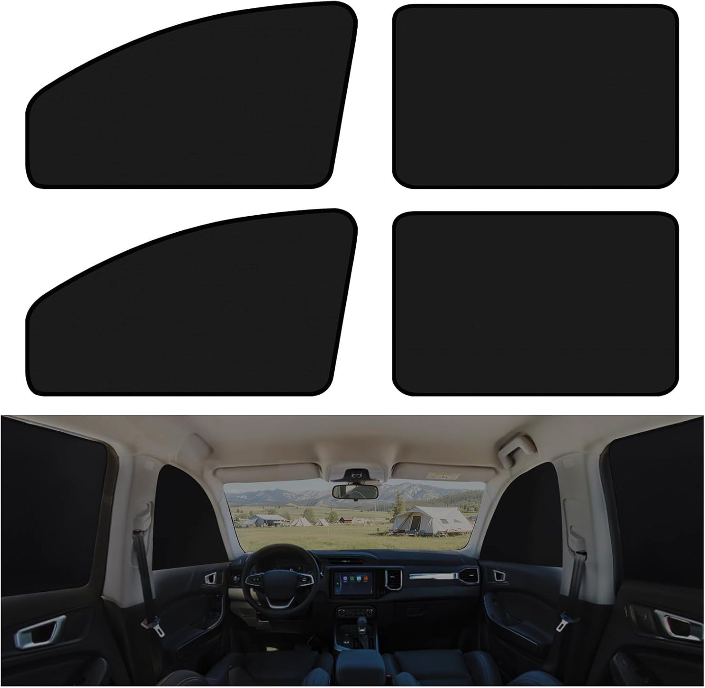 XCBYT Magnetic Car Side Window Shades 4 Pack, 100% Blackout Privacy | Blackout privacy for camping, naps & work. Keeps your car cool. Fits steel frames only, measure first. Handle magnets gently