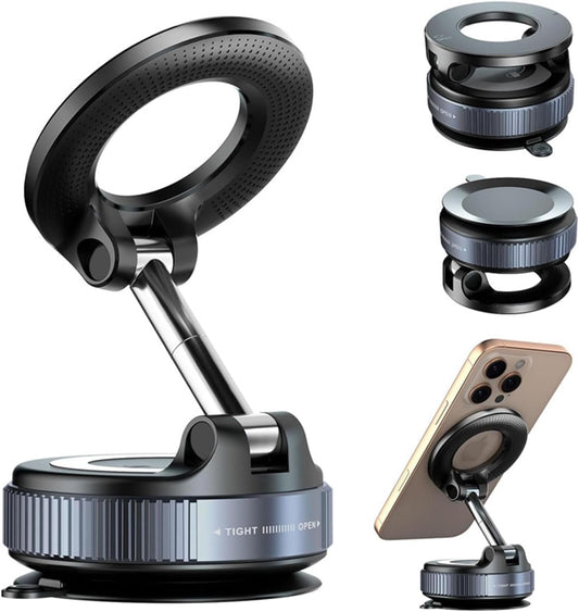 Vacuum Magnetic Phone Holder for Car Phone Holder 360° Adjustable Car Phone Mount for Magsafe Cell Phone Holders for Your Car for iPhone 16 Pro Max 15 14 13 12 Plus & Android (Black)