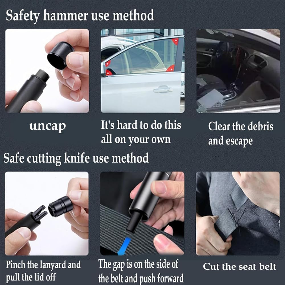 Car Window Breaker, Glass Hammer, Breaking Glass Breaker, Car EscapeTool and Seatbelt Cutter, for Land and Underwater (4Pcs)